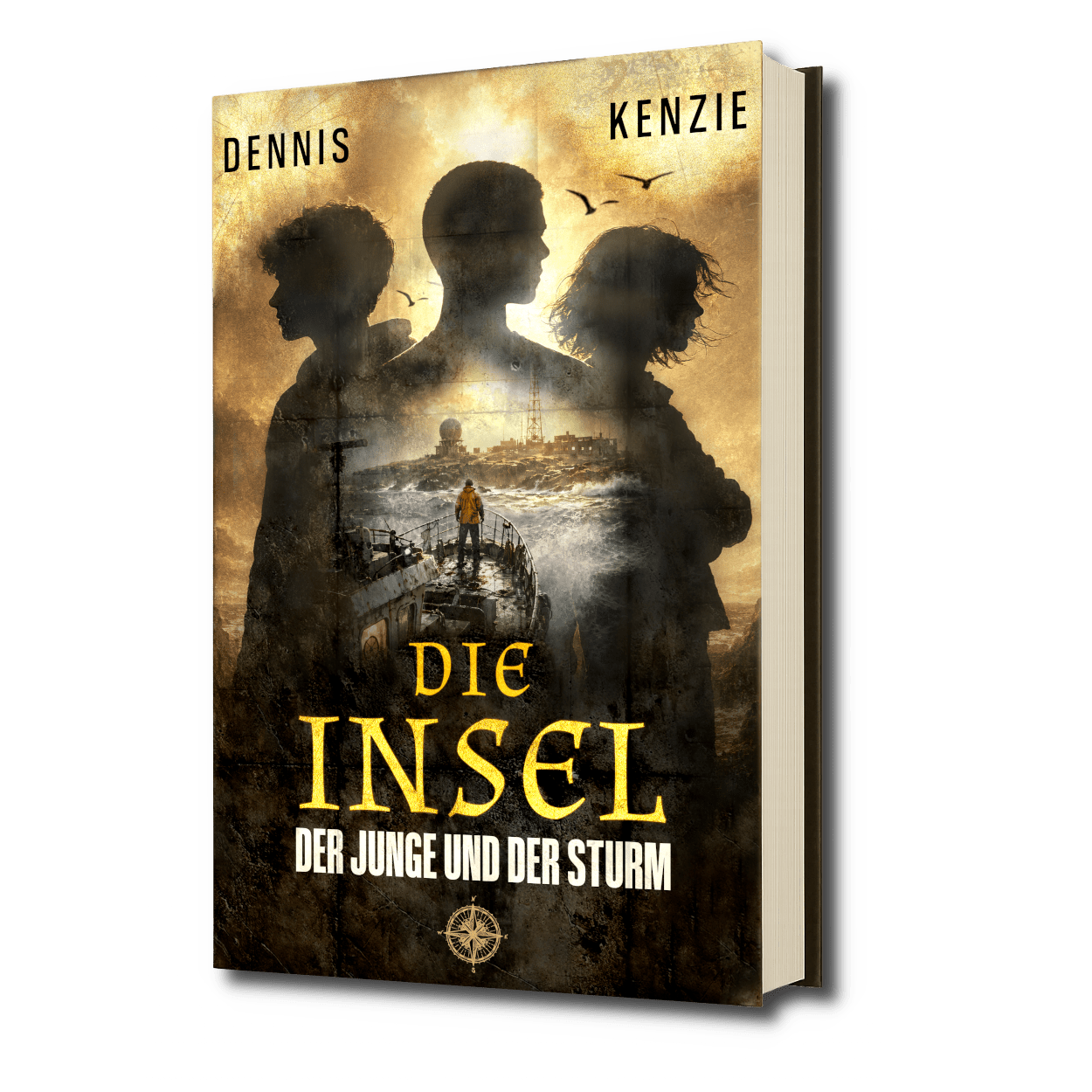 Flatlay des Romans ‚Die Insel – Die vergessene Festung‘ mit stimmungsvollen Sommer- und Abenteuer-Elementen, passend zum Coming-of-Age-Inselabenteuer.